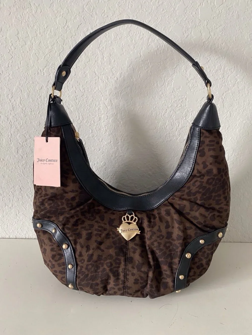 Juicy Couture Retro Glam Hobo Coho Handbag in Chocolate Leopard Animal Print NEW
